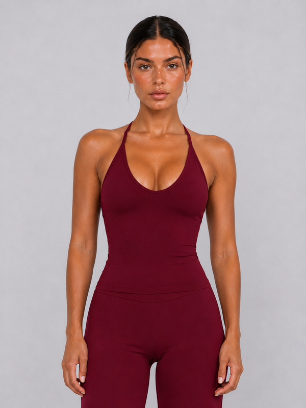 Tyla Halter Tie Tank | Burgundy